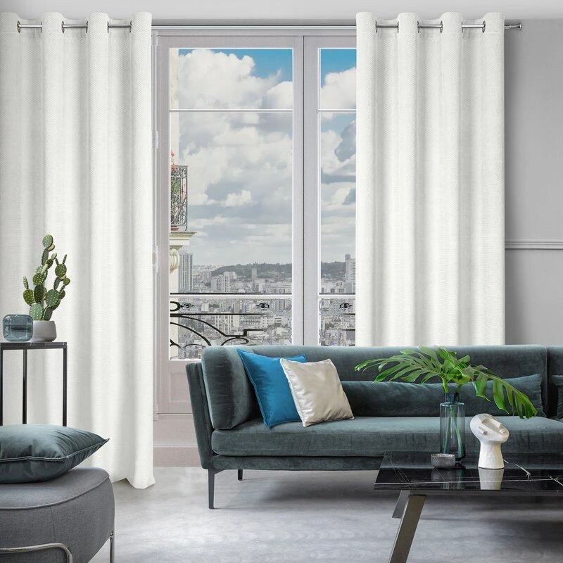 Eurofirany ELIZA Minkšto aksomo naktinė užuolaida su smulkiu raštu, 140X250 cm, kilpos / žiedai, spalva: balta