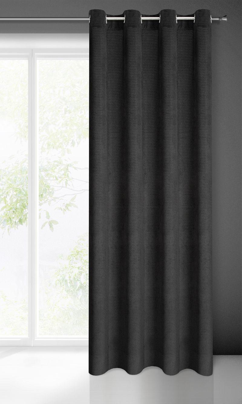 Eurofirany ELIZA Minkšto aksomo naktinė užuolaida su smulkiu raštu, 140X250 cm, kilpos / žiedai, spalva: juoda