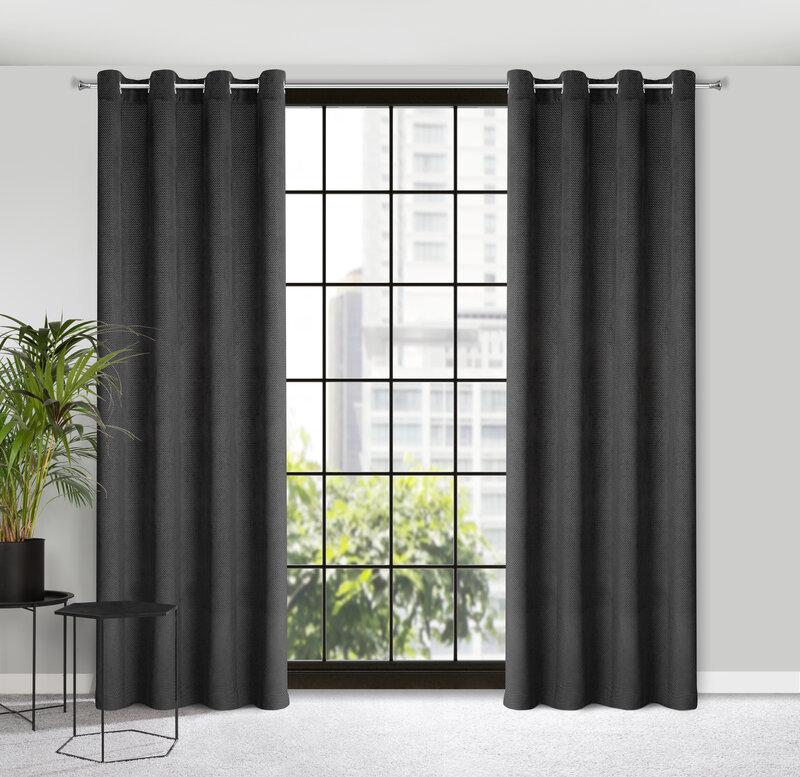 Eurofirany ELIZA Minkšto aksomo naktinė užuolaida su smulkiu raštu, 140X250 cm, kilpos / žiedai, spalva: juoda