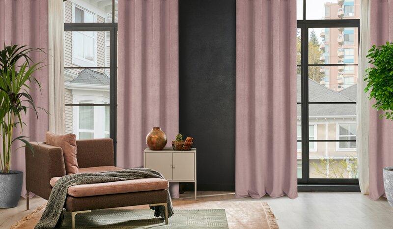 Eurofirany ELIZA Minkšto aksomo naktinė užuolaida su smulkiu raštu, 140X250 cm, kilpos / žiedai, spalva: pudros