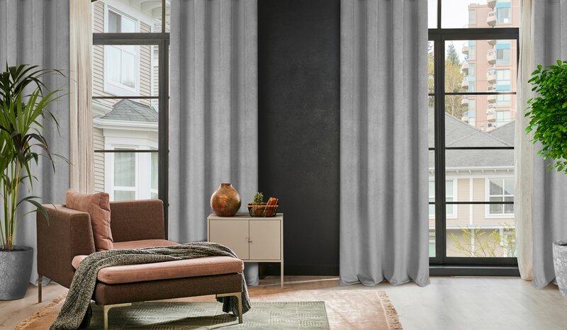 Eurofirany ELIZA Minkšto aksomo naktinė užuolaida su smulkiu raštu, 140X250 cm, kilpos / žiedai, spalva: sidabrinė