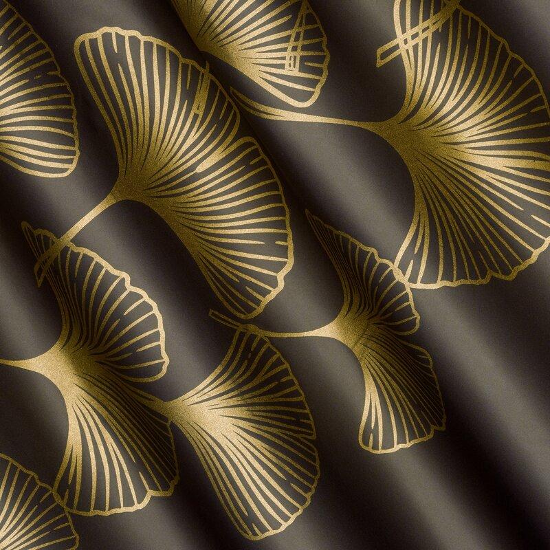 Eurofirany Naktinė blackout tipo temdanti užuolaida HARMONY su blizgiu ginkmedžio raštu, 140 X 250 cm, žiedai, spalva: ruda, auksinė