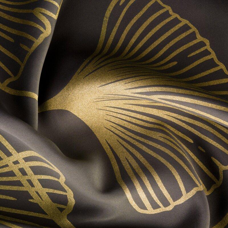 Eurofirany Naktinė blackout tipo temdanti užuolaida HARMONY su blizgiu ginkmedžio raštu, 140 X 250 cm, žiedai, spalva: ruda, auksinė
