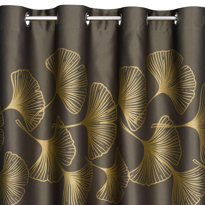 Eurofirany Naktinė blackout tipo temdanti užuolaida HARMONY su blizgiu ginkmedžio raštu, 140 X 250 cm, žiedai, spalva: ruda, auksinė