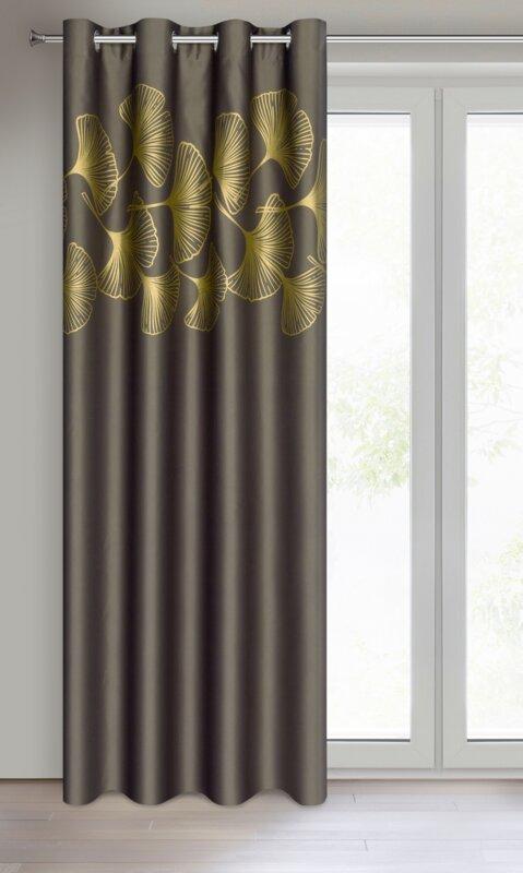 Eurofirany Naktinė blackout tipo temdanti užuolaida HARMONY su blizgiu ginkmedžio raštu, 140 X 250 cm, žiedai, spalva: ruda, auksinė