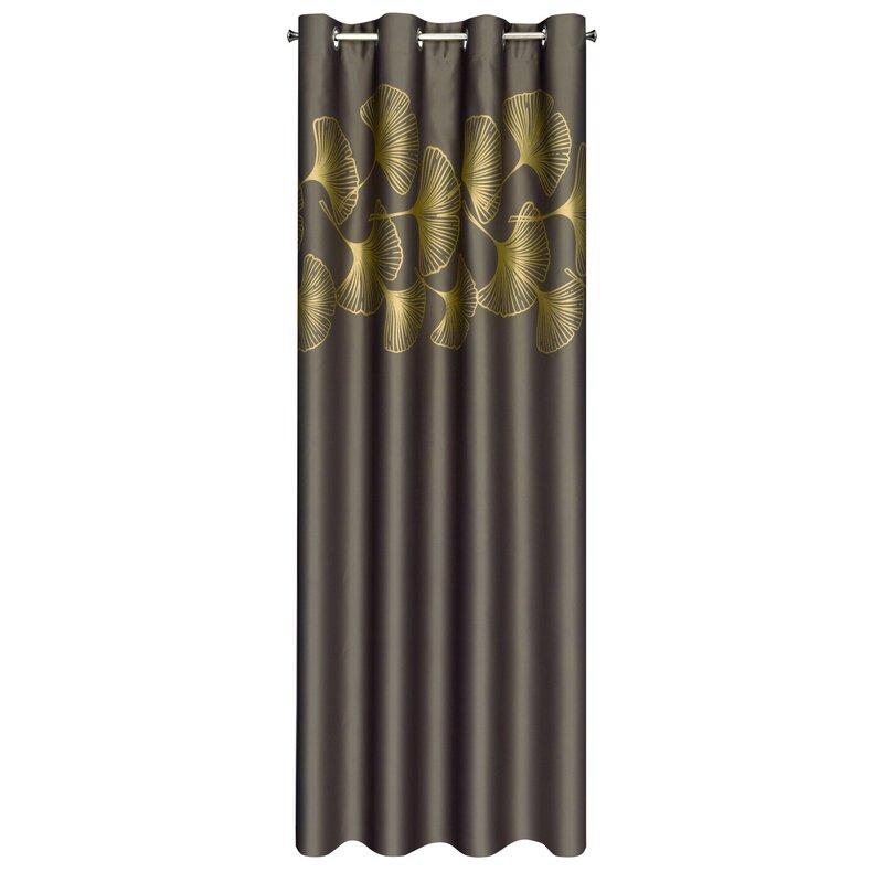 Eurofirany Naktinė blackout tipo temdanti užuolaida HARMONY su blizgiu ginkmedžio raštu, 140 X 250 cm, žiedai, spalva: ruda, auksinė