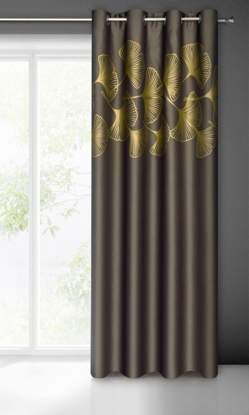 Eurofirany Naktinė blackout tipo temdanti užuolaida HARMONY su blizgiu ginkmedžio raštu, 140 X 250 cm, žiedai, spalva: ruda, auksinė