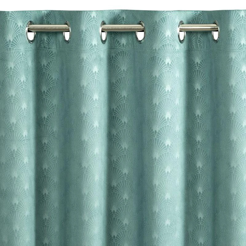 Naktinė užuolaida Eurofirany JULIA iš minkšto aksomo su geometriniu vėduoklės raštu, 140X250 cm, kilpos /žiedai, spalva: turkio aprašymas - Prekės nuotrauka
