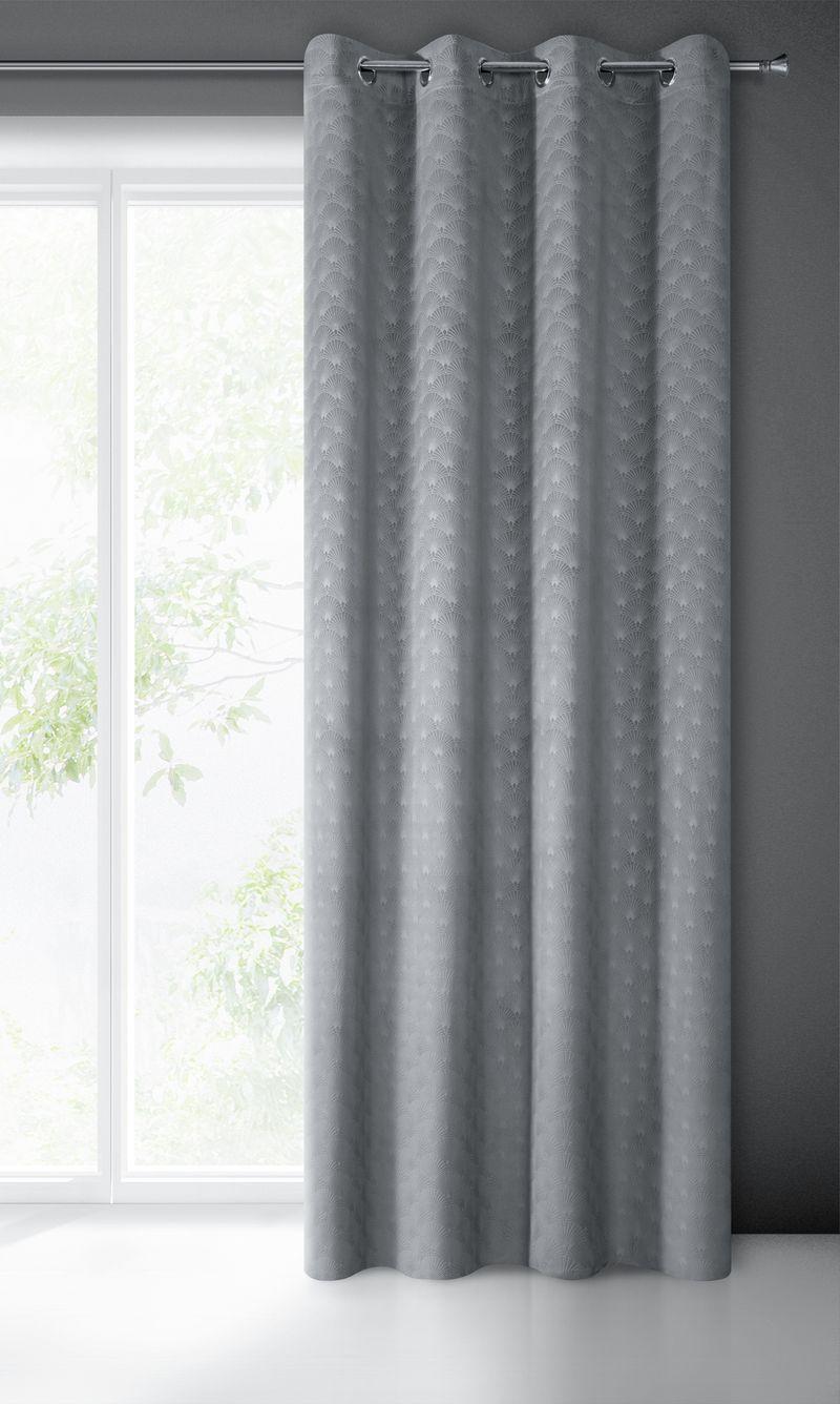 Naktinė užuolaida Eurofirany JULIA iš minkšto aksomo su geometriniu vėduoklės raštu, 140X250 cm, kilpos /žiedai, spalva: tamsiai pilka aprašymas - Prekės nuotrauka