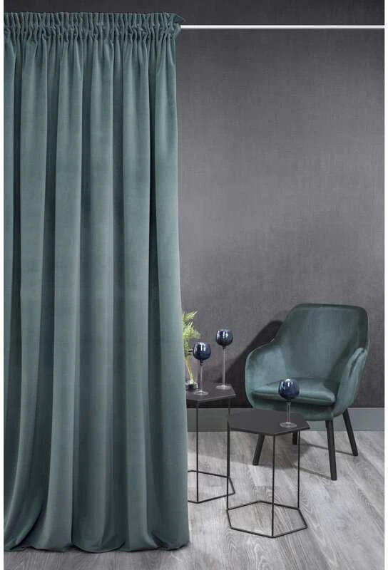 Eurofirany vienspalvė storesnio minkšto aksomo naktinė užuolaida KRISTI, 140X270 cm, 330 g/m2, juosta/ tunelis, spalva: mėlyna