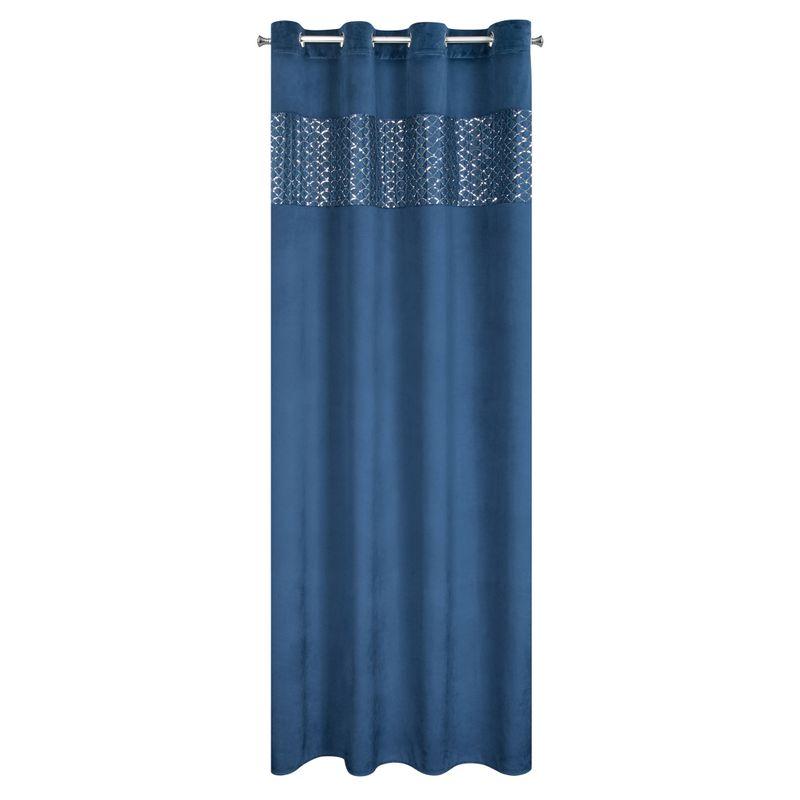 Eurofirany MARGOT Naktinė užuolaida iš aksomo su siuvinėjimu dekoruota juosta ir blizgučiais, 140X250 cm, kilpos /žiedai, spalva: mėlyna