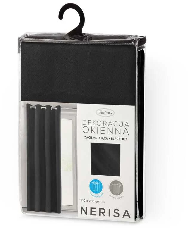 Eurofirany NERISA dimout tipo audinio užuolaida, 140 x 250 cm, žiedai/kilpos, spalva: juoda
