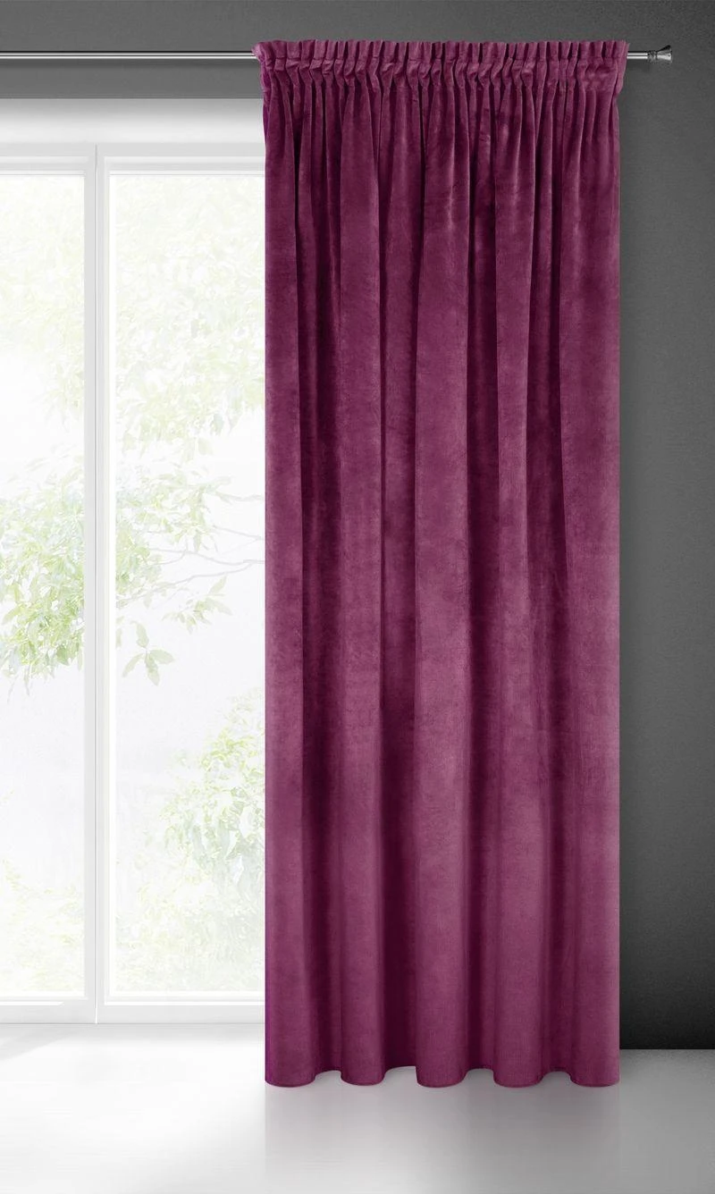 Naktinė užuolaida iš minkšto aksomo Eurofirany DIVA LINE RIA 140X270 cm, juosta/ tunelis/ kabliukai, 300g/m2, spalva: violetinė