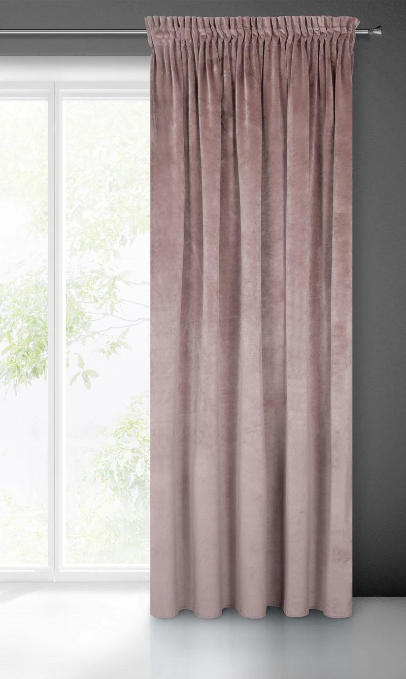 Naktinė užuolaida iš minkšto aksomo Eurofirany DIVA LINE RIA 140X270 cm, juosta/ tunelis/ kabliukai, 300g/m2, spalva: pudros