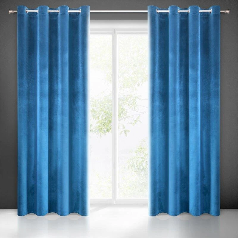Minkšto ir blizgaus aksomo naktinė užuolaida Eurofirany SAMANTA 140X250  cm, kilpos/žiedai, spalva: tamsiai mėlyna