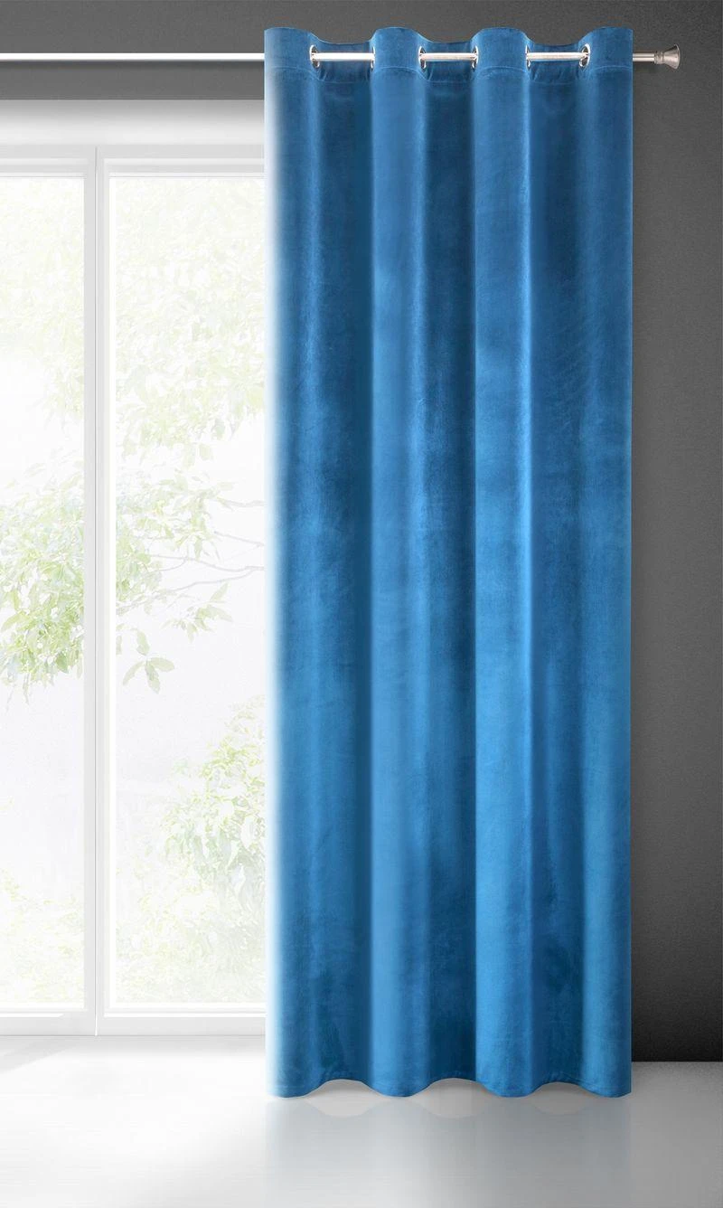 Minkšto ir blizgaus aksomo naktinė užuolaida Eurofirany SAMANTA 140X250  cm, kilpos/žiedai, spalva: tamsiai mėlyna