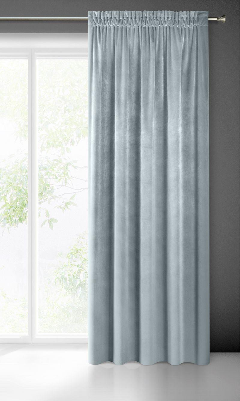 Minkšto ir blizgaus aksomo naktinė užuolaida Eurofirany SAMANTA 140X270cm, juosta / tunelis / kabliukai, spalva: sidabrinė
