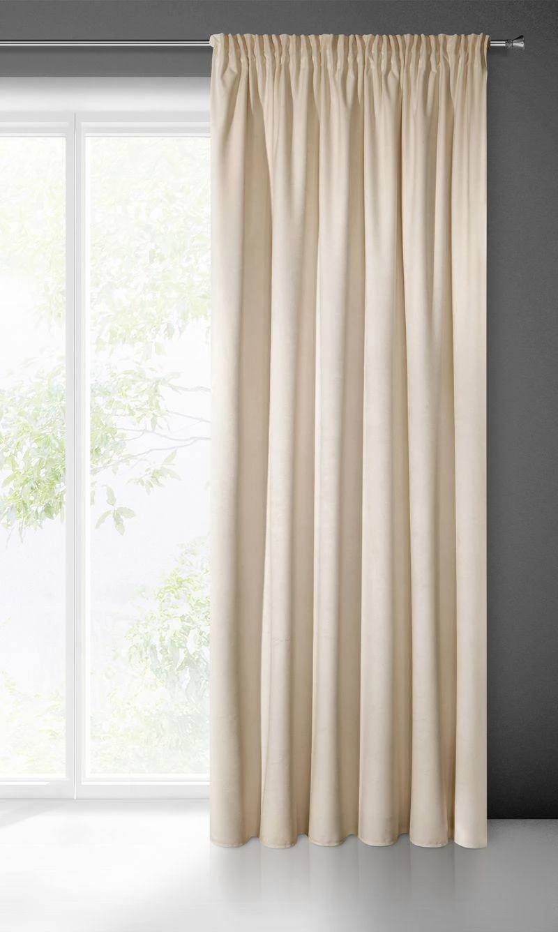 Naktinė užuolaida iš minkšto aksomo Eurofirany DIVA LINE RIA 140X270 cm, juosta/ tunelis/ kabliukai, 300 g/m2, spalva: smėlio