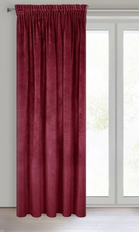 Naktinė užuolaida iš minkšto aksomo Eurofirany DIVA LINE RIA 140X270 cm, juosta/ tunelis/ kabliukai, 300 g/m2, spalva: bordo