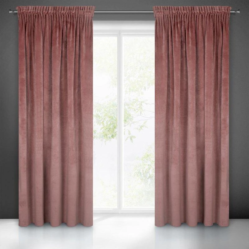 Naktinė užuolaida iš minkšto aksomo Eurofirany DIVA LINE RIA 140X270 cm, juosta/ tunelis/ kabliukai, 300 g/m2, spalva: tamsiai rožinė