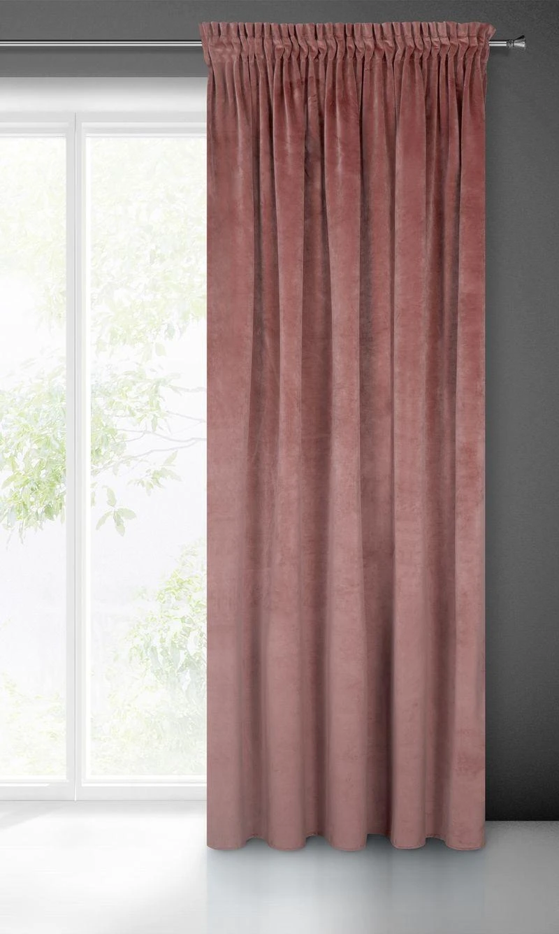 Naktinė užuolaida iš minkšto aksomo Eurofirany DIVA LINE RIA 140X270 cm, juosta/ tunelis/ kabliukai, 300 g/m2, spalva: tamsiai rožinė