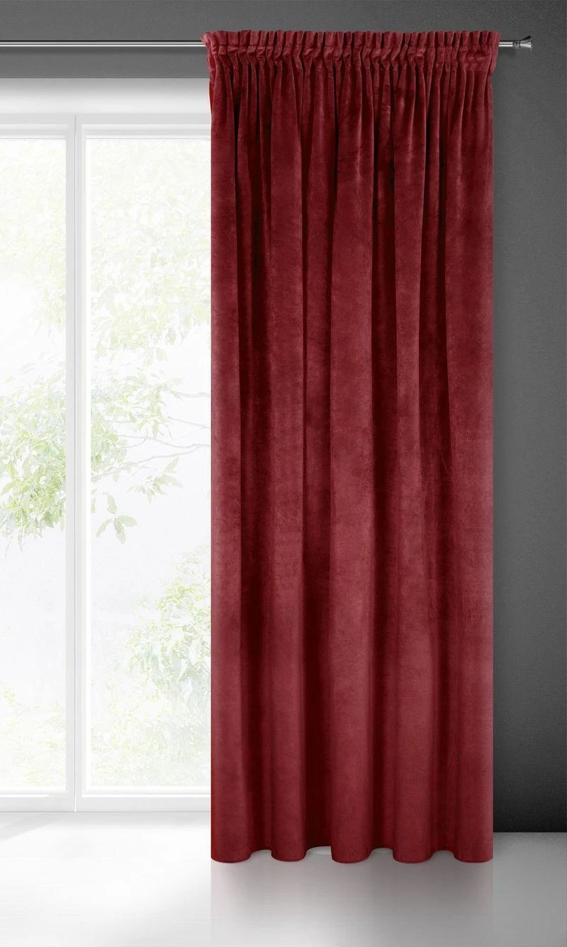 Naktinė užuolaida iš minkšto aksomo Eurofirany DIVA LINE RIA 140X270 cm, juosta/ tunelis/ kabliukai, 300 g/m2, spalva: tamsiai bordo