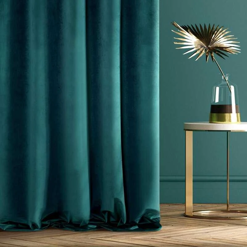 Naktinė užuolaida iš minkšto aksomo Eurofirany DIVA LINE RIA 140X270 cm, juosta/ tunelis/ kabliukai, 300 g/m2, spalva: tamsi turkio