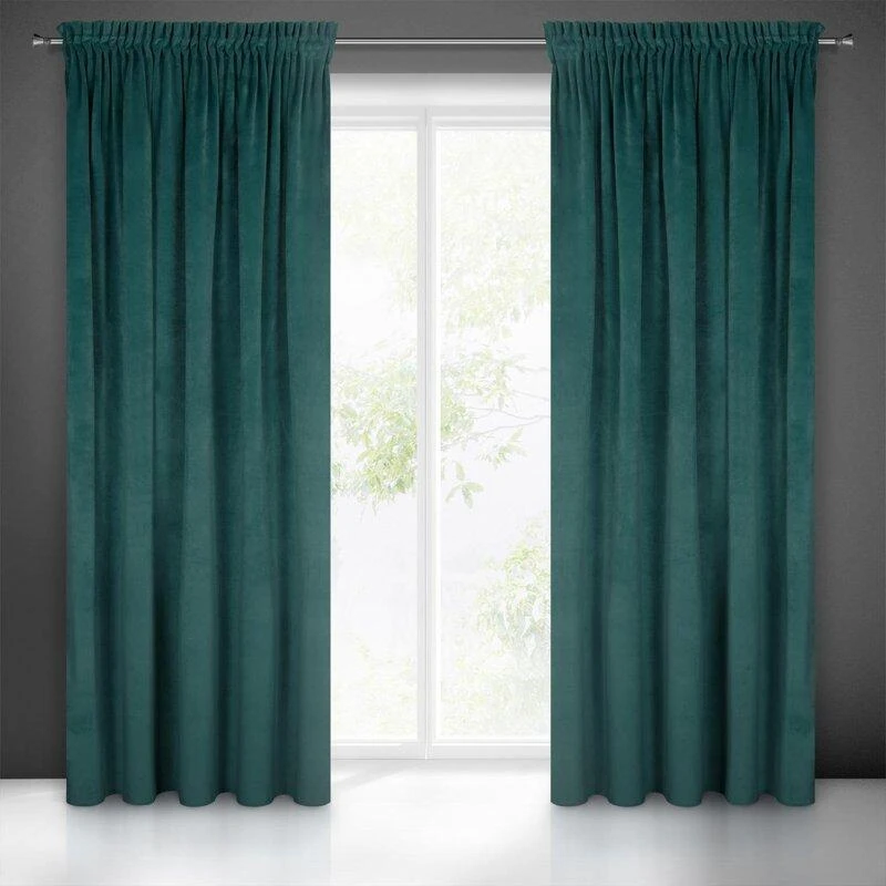 Naktinė užuolaida iš minkšto aksomo Eurofirany DIVA LINE RIA 140X270 cm, juosta/ tunelis/ kabliukai, 300 g/m2, spalva: tamsi turkio