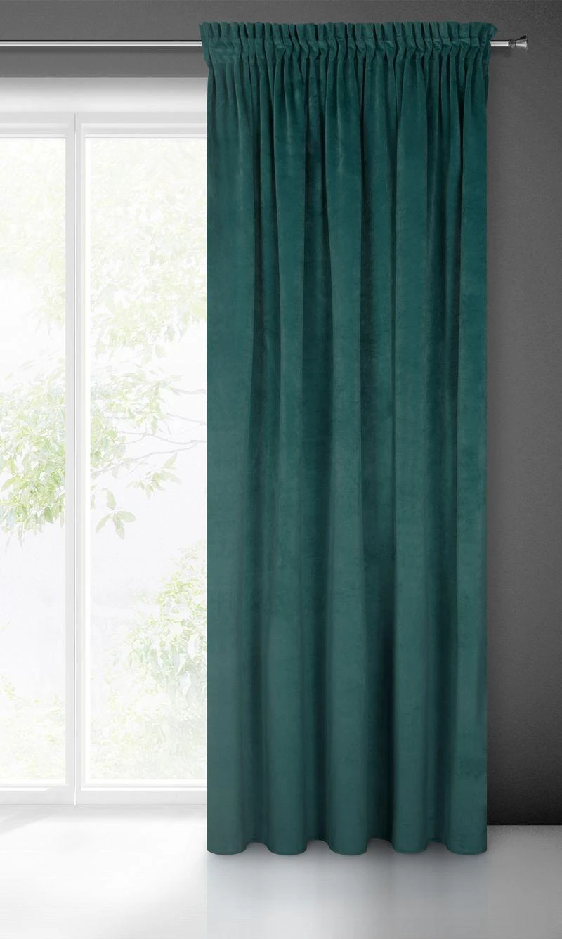 Naktinė užuolaida iš minkšto aksomo Eurofirany DIVA LINE RIA 140X270 cm, juosta/ tunelis/ kabliukai, 300 g/m2, spalva: tamsi turkio