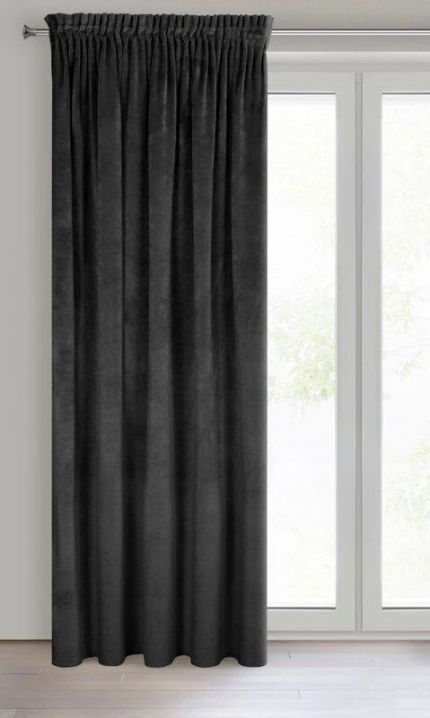 Naktinė užuolaida iš minkšto aksomo Eurofirany DIVA LINE RIA 140X270 cm, juosta/ tunelis/ kabliukai, 300 g/m2, spalva: juoda