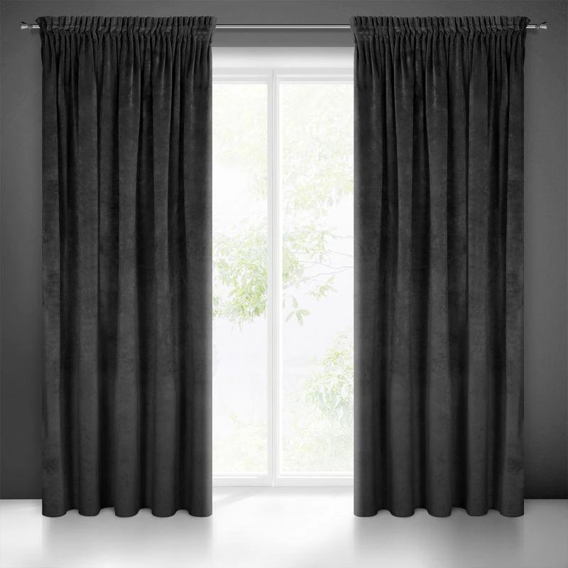 Naktinė užuolaida iš minkšto aksomo Eurofirany DIVA LINE RIA 140X270 cm, juosta/ tunelis/ kabliukai, 300 g/m2, spalva: juoda