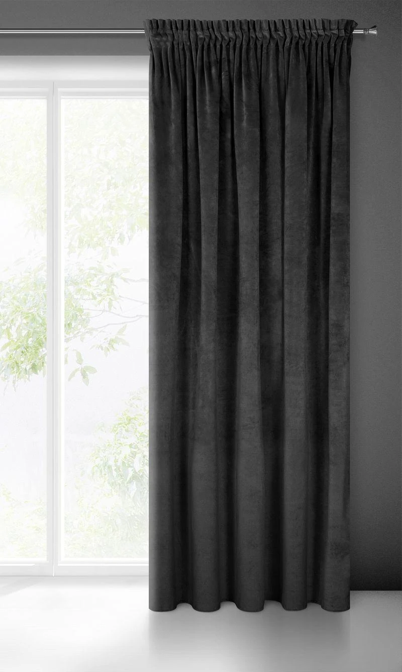Naktinė užuolaida iš minkšto aksomo Eurofirany DIVA LINE RIA 140X270 cm, juosta/ tunelis/ kabliukai, 300 g/m2, spalva: juoda