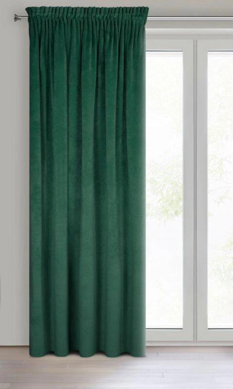 Naktinė užuolaida iš minkšto aksomo Eurofirany DIVA LINE RIA 140X270 cm, juosta/ tunelis/ kabliukai, 300 g/m2, spalva: tamsiai žalia