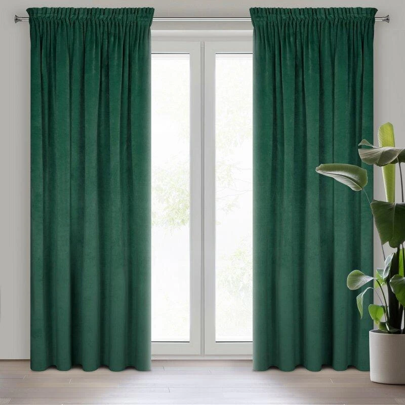 Naktinė užuolaida iš minkšto aksomo Eurofirany DIVA LINE RIA 140X270 cm, juosta/ tunelis/ kabliukai, 300 g/m2, spalva: tamsiai žalia