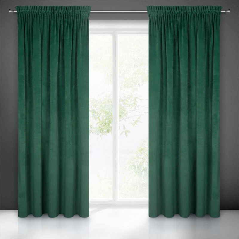 Naktinė užuolaida iš minkšto aksomo Eurofirany DIVA LINE RIA 140X270 cm, juosta/ tunelis/ kabliukai, 300 g/m2, spalva: tamsiai žalia