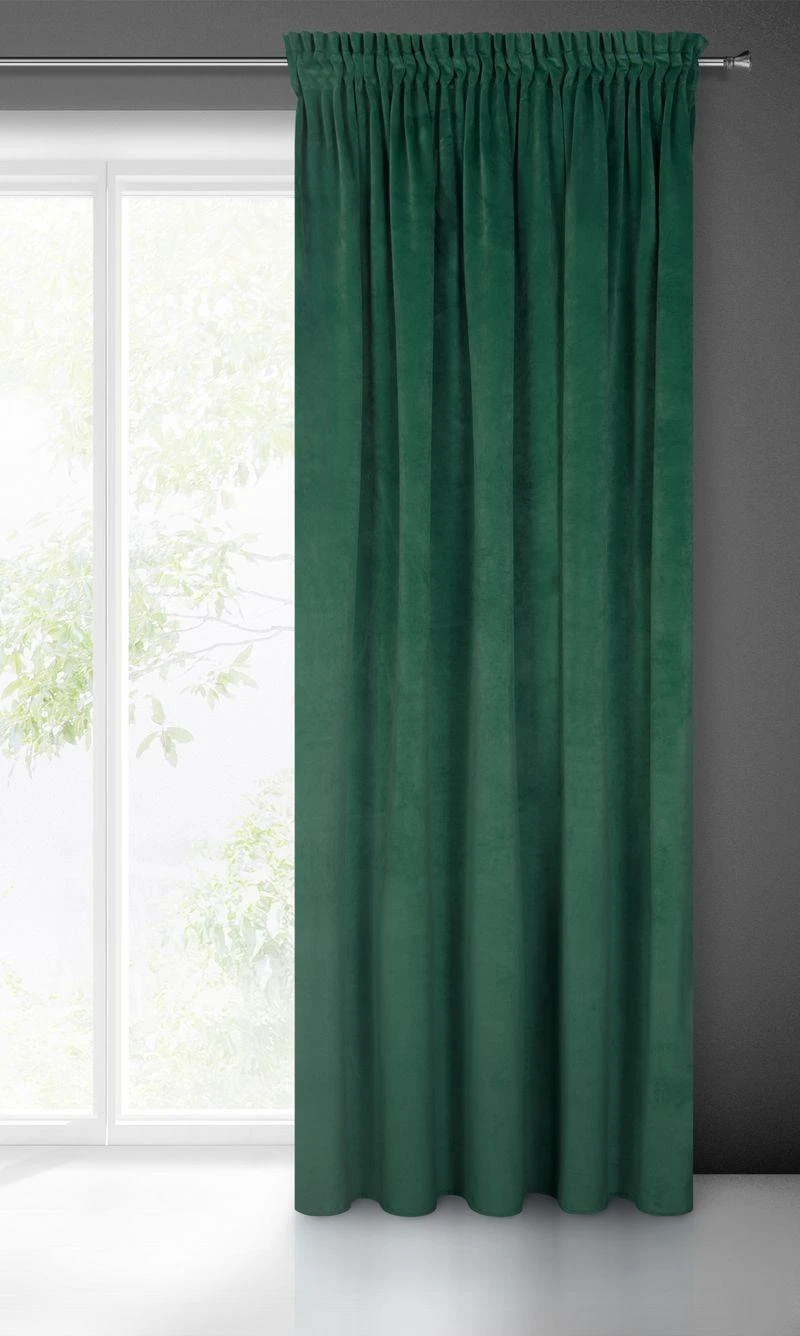Naktinė užuolaida iš minkšto aksomo Eurofirany DIVA LINE RIA 140X270 cm, juosta/ tunelis/ kabliukai, 300 g/m2, spalva: tamsiai žalia