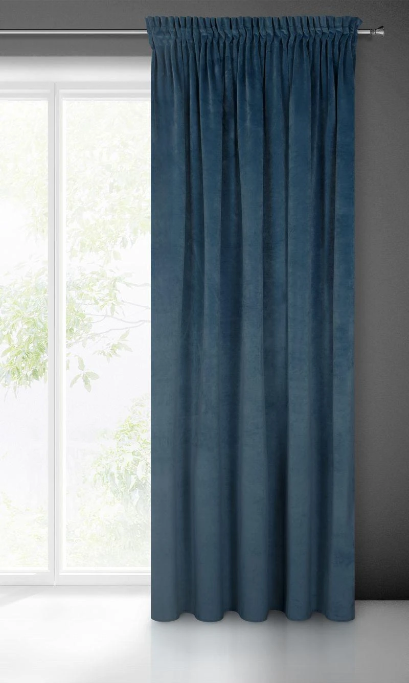 Naktinė užuolaida iš minkšto aksomo Eurofirany DIVA LINE RIA 140X270 cm, juosta/ tunelis/ kabliukai, 300 g/m2, spalva: mėlyna