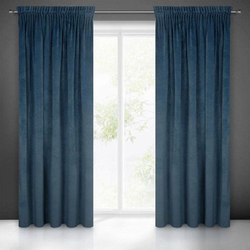 Naktinė užuolaida iš minkšto aksomo Eurofirany DIVA LINE RIA 140X270 cm, juosta/ tunelis/ kabliukai, 300 g/m2, spalva: mėlyna
