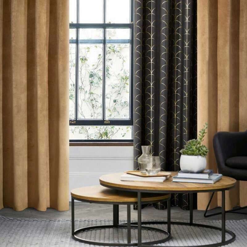 Naktinė užuolaida iš minkšto aksomo Eurofirany DIVA LINE RIA 140X270 cm, juosta/ tunelis/ kabliukai, 300 g/m2, spalva: medaus