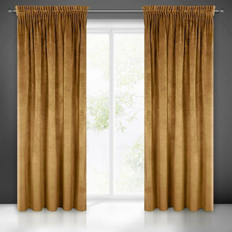 Naktinė užuolaida iš minkšto aksomo Eurofirany DIVA LINE RIA 140X270 cm, juosta/ tunelis/ kabliukai, 300 g/m2, spalva: medaus