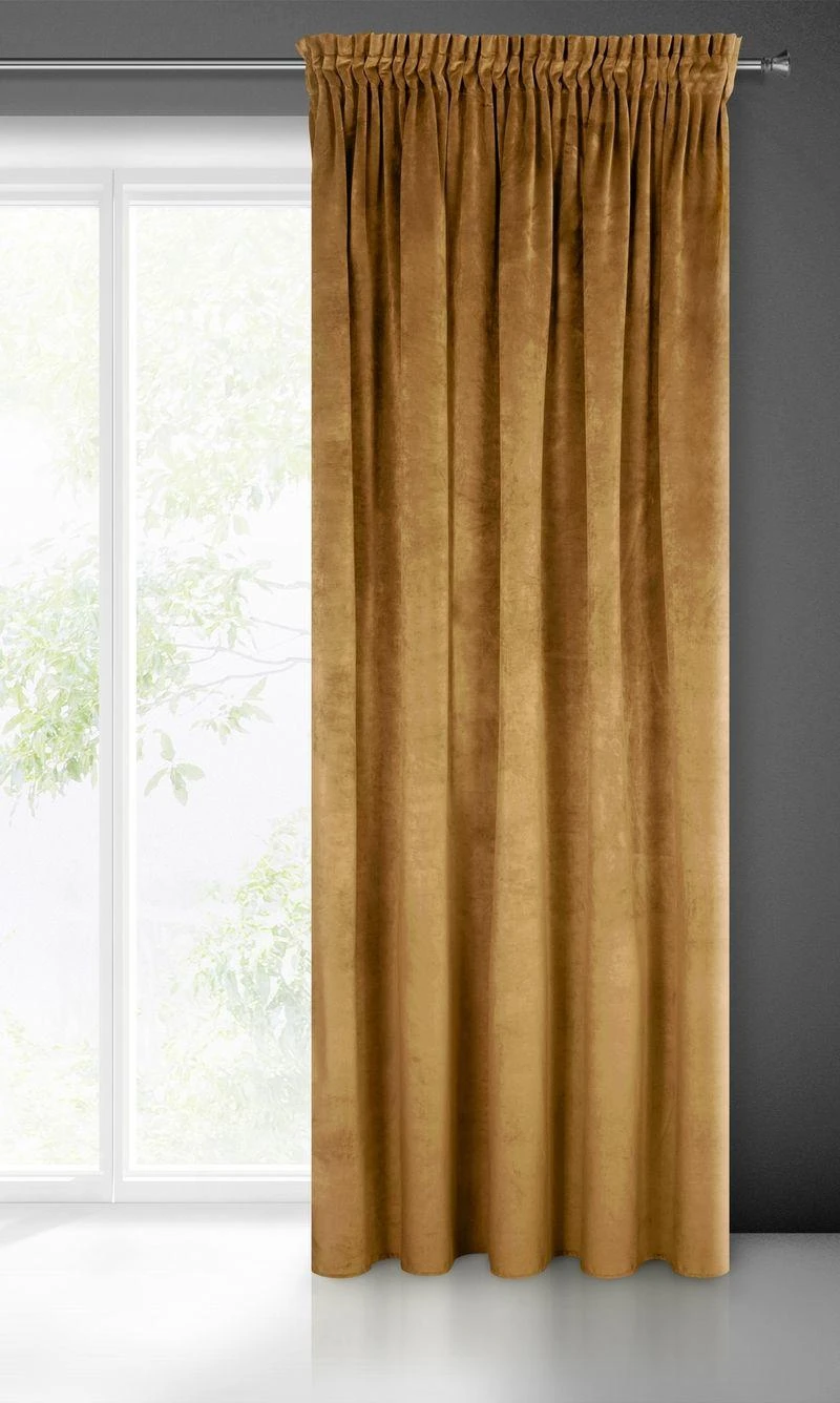 Naktinė užuolaida iš minkšto aksomo Eurofirany DIVA LINE RIA 140X270 cm, juosta/ tunelis/ kabliukai, 300 g/m2, spalva: medaus