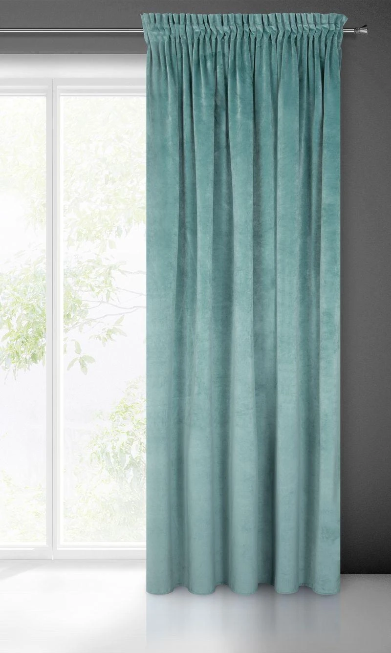 Naktinė užuolaida iš minkšto aksomo Eurofirany DIVA LINE RIA 140X270 cm, juosta/ tunelis/ kabliukai, 300 g/m2, spalva: žydra