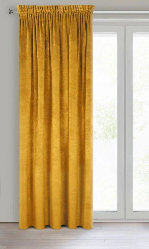 Naktinė užuolaida iš minkšto aksomo Eurofirany DIVA LINE RIA 140X270 cm, juosta/ tunelis/ kabliukai, 300 g/m2, spalva: garstyčių