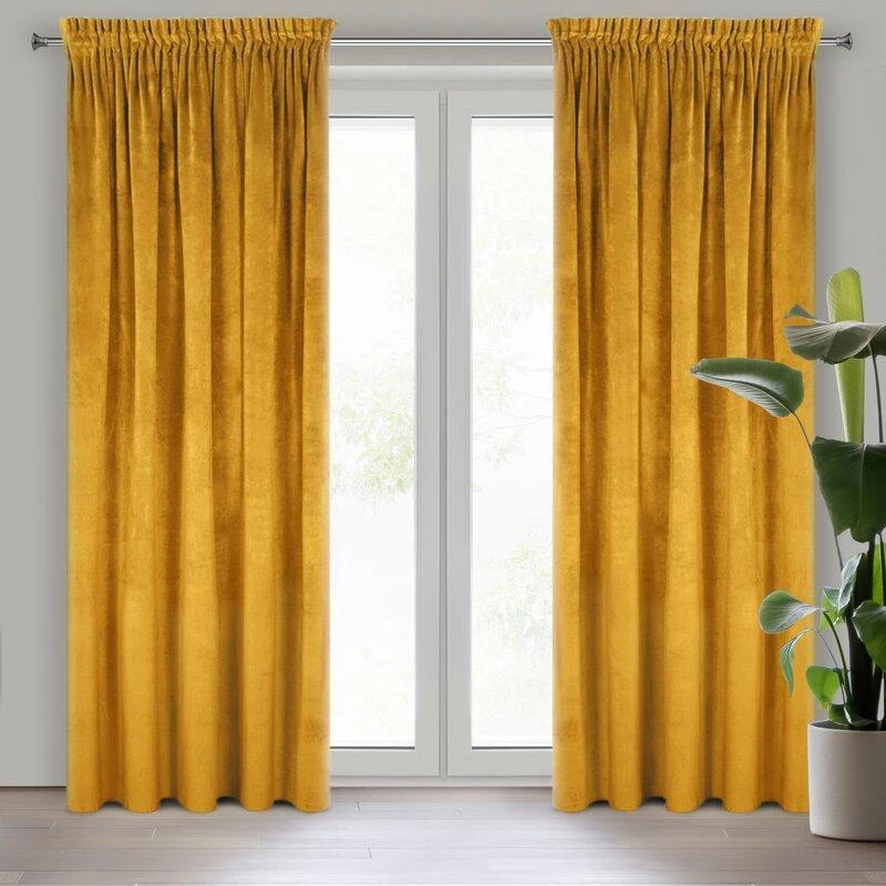 Naktinė užuolaida iš minkšto aksomo Eurofirany DIVA LINE RIA 140X270 cm, juosta/ tunelis/ kabliukai, 300 g/m2, spalva: garstyčių