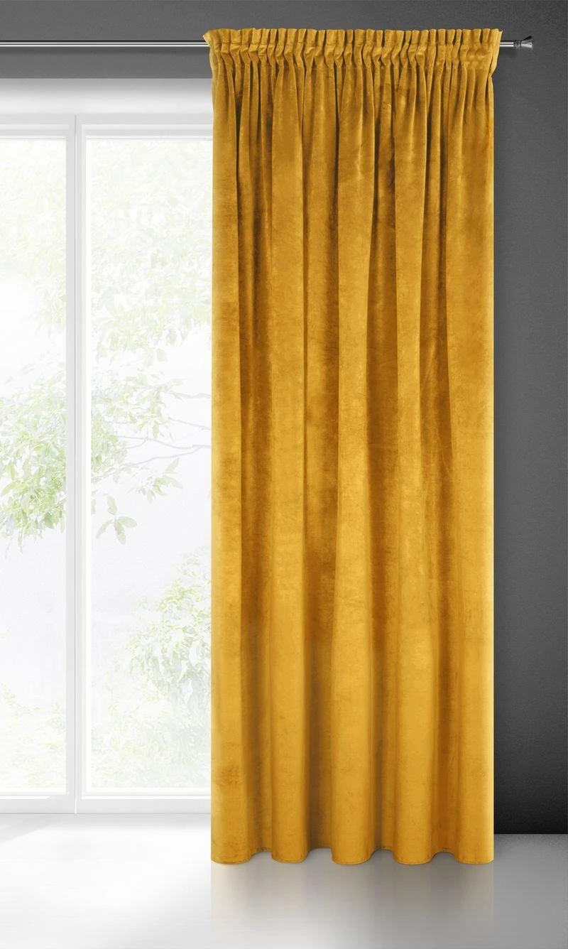 Naktinė užuolaida iš minkšto aksomo Eurofirany DIVA LINE RIA 140X270 cm, juosta/ tunelis/ kabliukai, 300 g/m2, spalva: garstyčių