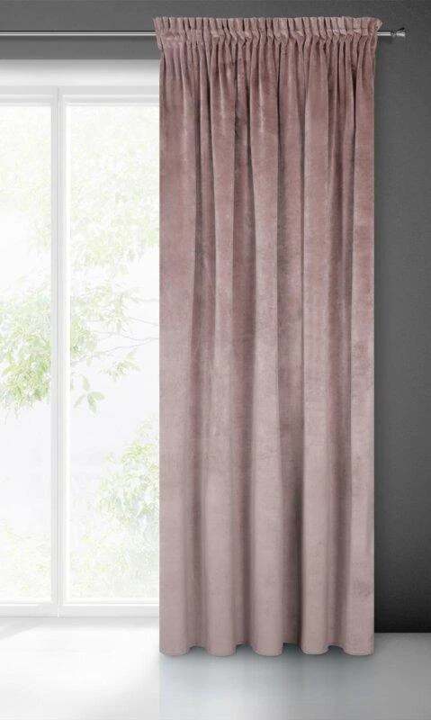 Naktinė užuolaida iš minkšto aksomo Eurofirany DIVA LINE RIA 140X270 cm, juosta/ tunelis/ kabliukai, 300 g/m2, spalva: pudrinė