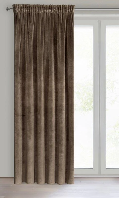 Naktinė užuolaida iš minkšto aksomo Eurofirany DIVA LINE RIA 140X270 cm, juosta/ tunelis/ kabliukai, 300 g/m2, spalva: ruda