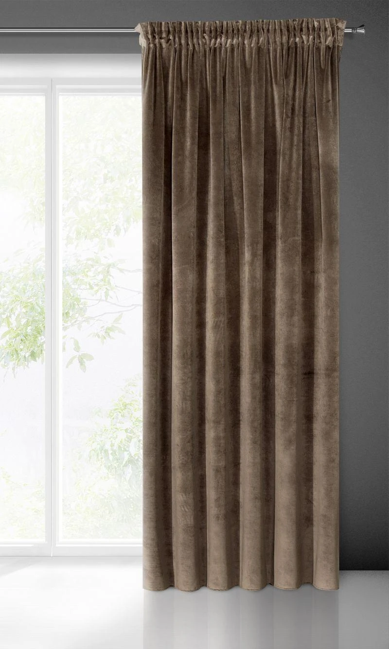 Naktinė užuolaida iš minkšto aksomo Eurofirany DIVA LINE RIA 140X270 cm, juosta/ tunelis/ kabliukai, 300 g/m2, spalva: ruda