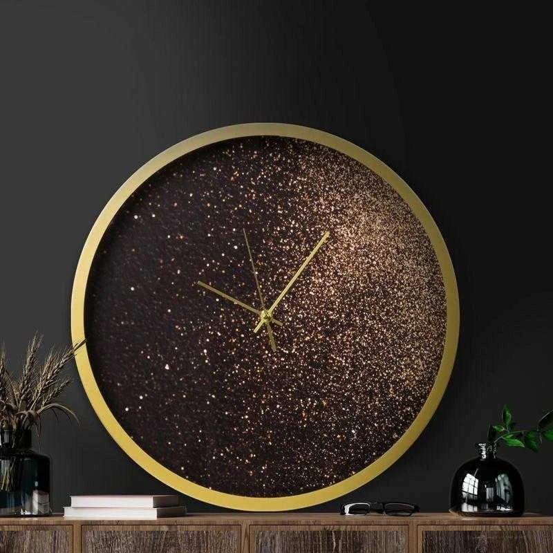 Eurofirany Juodas dekoratyvinis sieninis laikrodis, 60 cm pločio, 5 cm gylio, 60 cm aukščio, veikiantis su baterijomis, geležies ir MDF rėmas su stiklu, modernus interjero akcentas