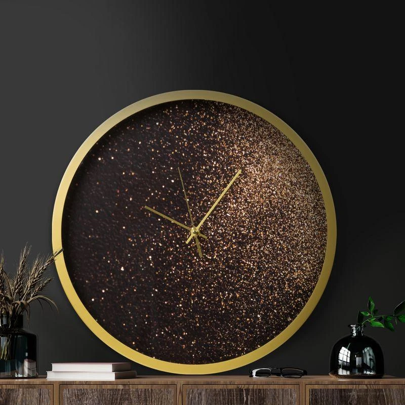 Eurofirany Juodas dekoratyvinis sieninis laikrodis, 60 cm pločio, 5 cm gylio, 60 cm aukščio, veikiantis su baterijomis, geležies ir MDF rėmas su stiklu, modernus interjero akcentas